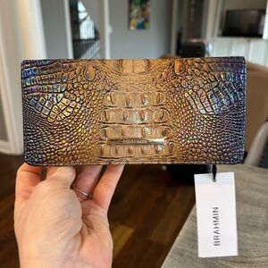 NWT Brahmin Bluestone Blue Irridescent Tan Ombré Mini Wallet Ady